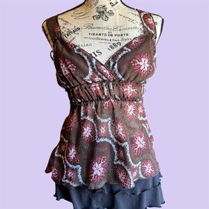 Chic Floral Brown and Pink Tank Top